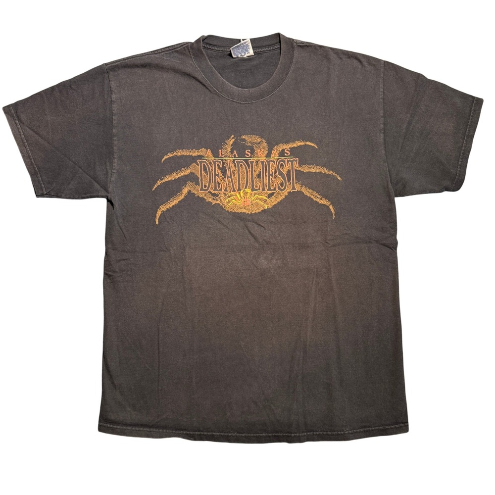 Vintage Alaska Deadliest King Crab Graphic T-Shirt Black Mens Large